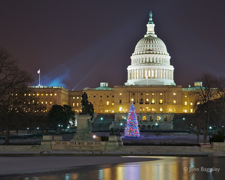 Fine art photo by John Baggaley of the annual Capitol Christmas Tree in front of the US Capitol.