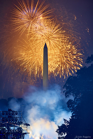 Orange Fireworks, Blue Smoke