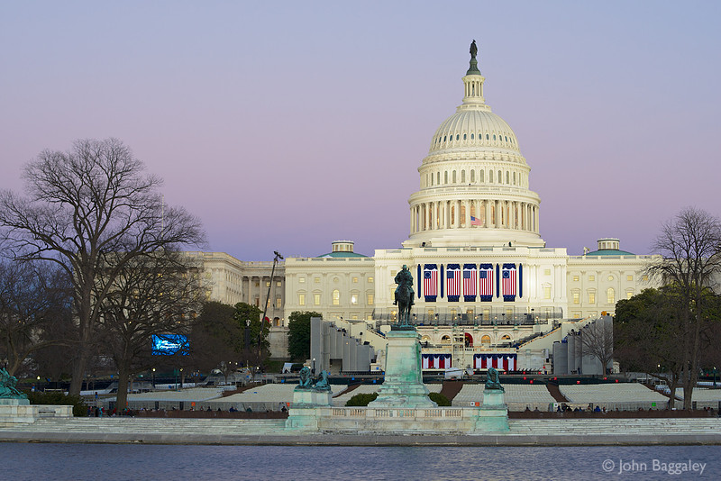 Twilight on the Capitol the night before inauguration day when President Obama will be sworn in for a second term as President of the United States