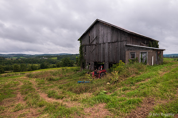 Barn with Tractor at Dusk