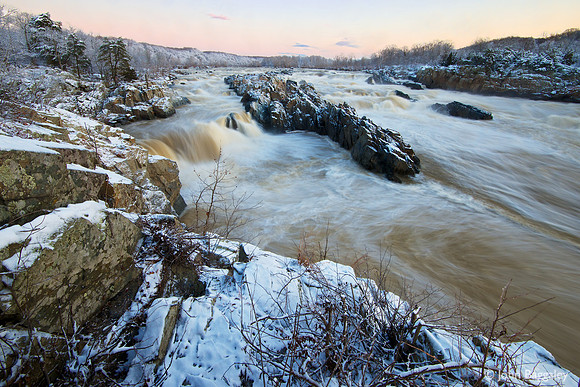 Twilight at a snowy Great Falls